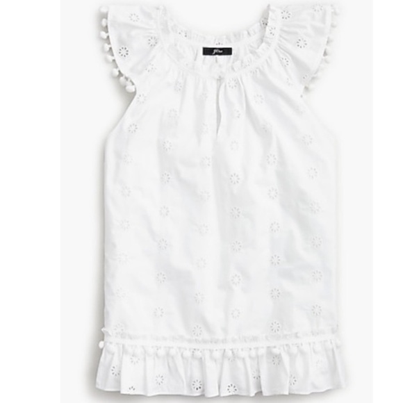 J. Crew white eyelet pompom sleeveless top size medium NWT - Picture 1 of 7